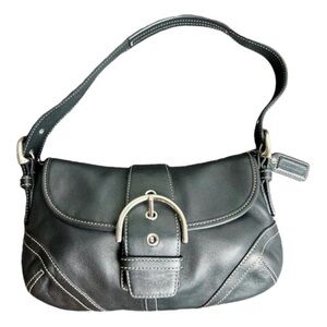 Coach Black Leather Shoulder Bag with Silver Buckle